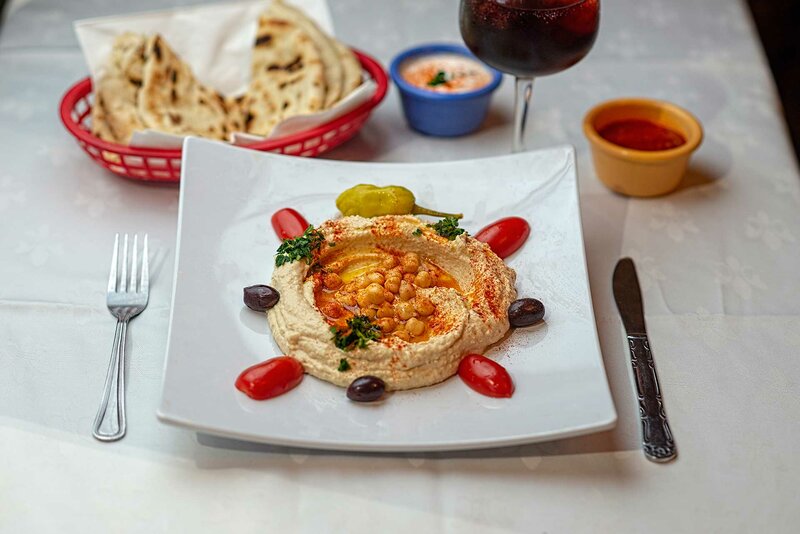 Chickpea hummus served with pita bread